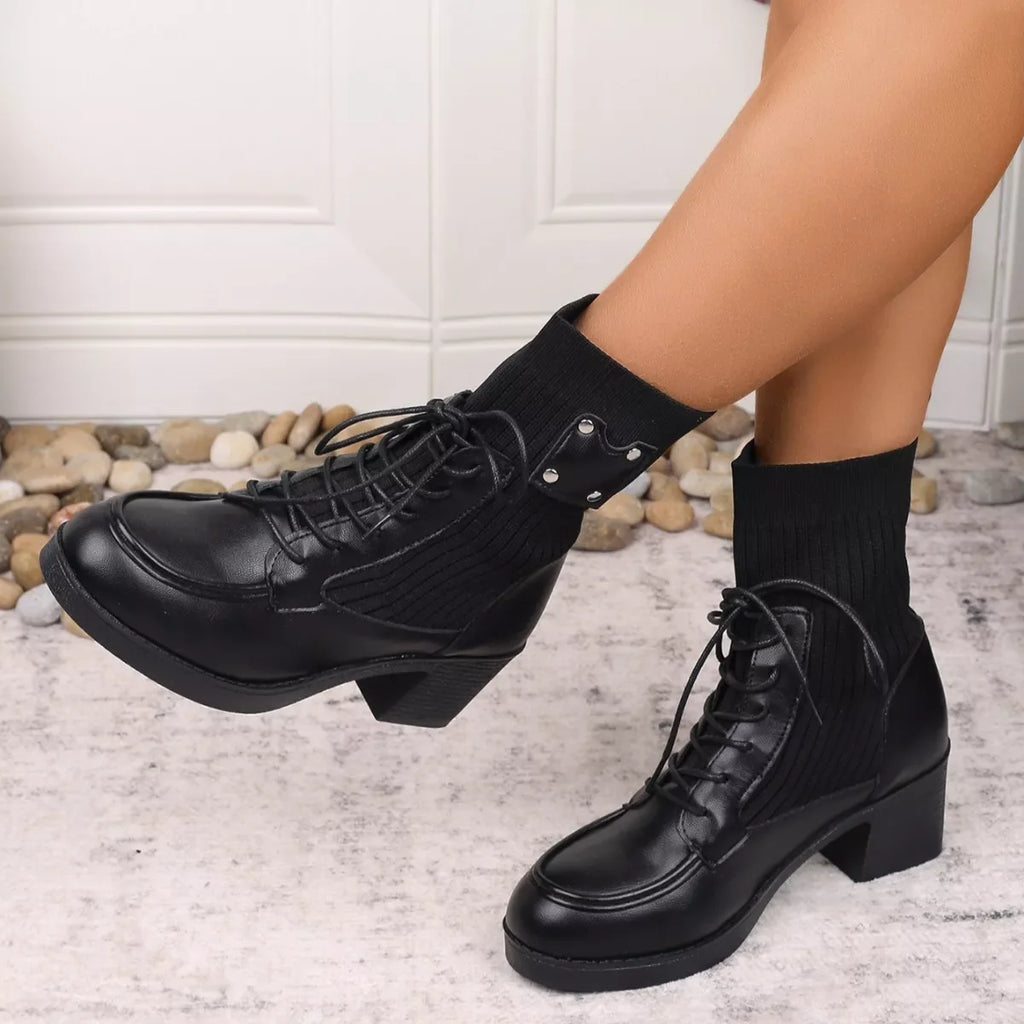 Lace Up Block Heels Boots