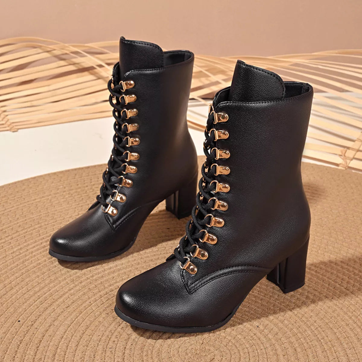 Lace-Up Boots with Block Heel