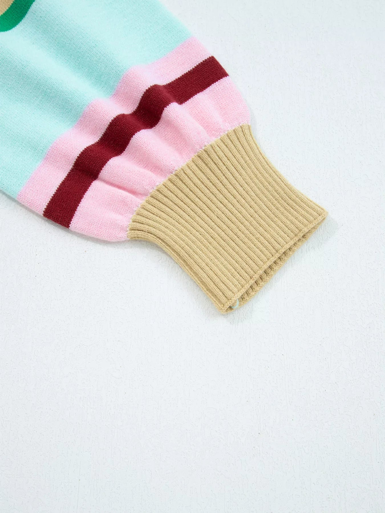 Multicolour Striped Knit Ribbed Trim Boxy Fit Cropped Sweater