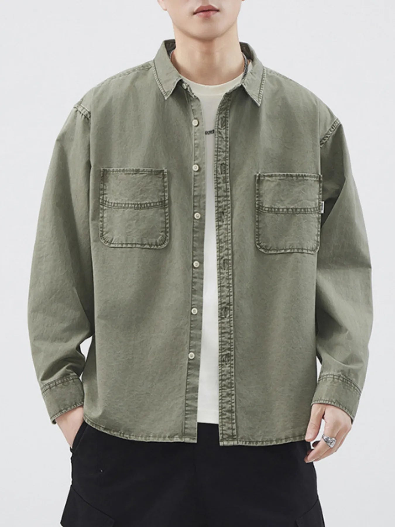 Men's Plus Size Button Up Long Sleeve Shirt