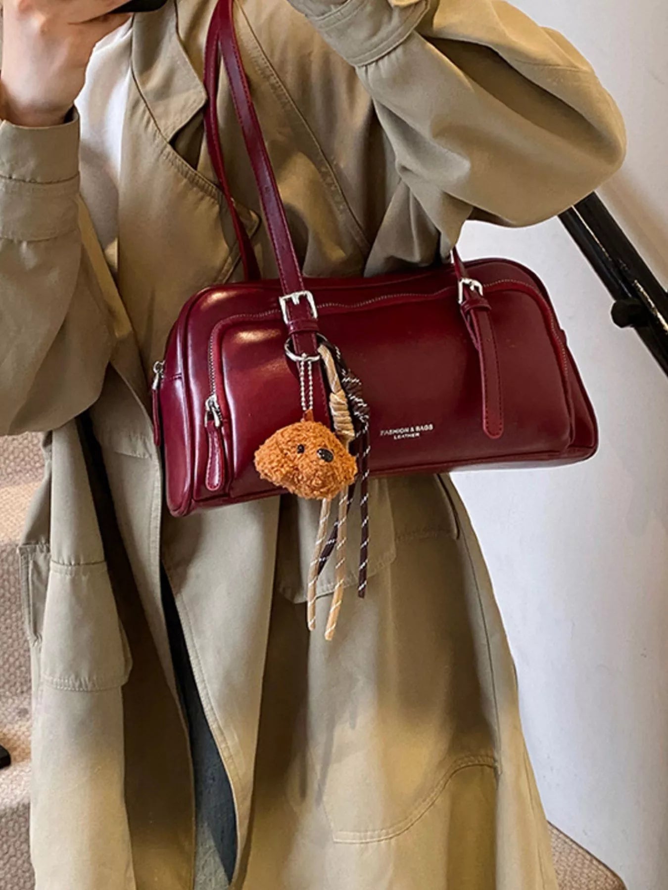 Vintage Style Leather Shoulder Bag with Charm