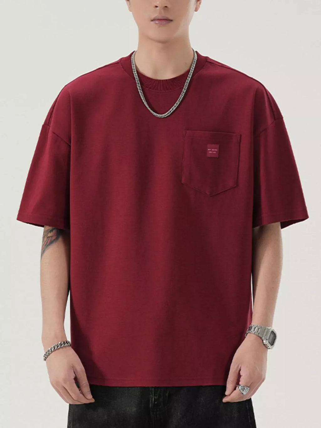 Men's Full Size Casual Solid Color Pocket T-Shirt Plus Size
