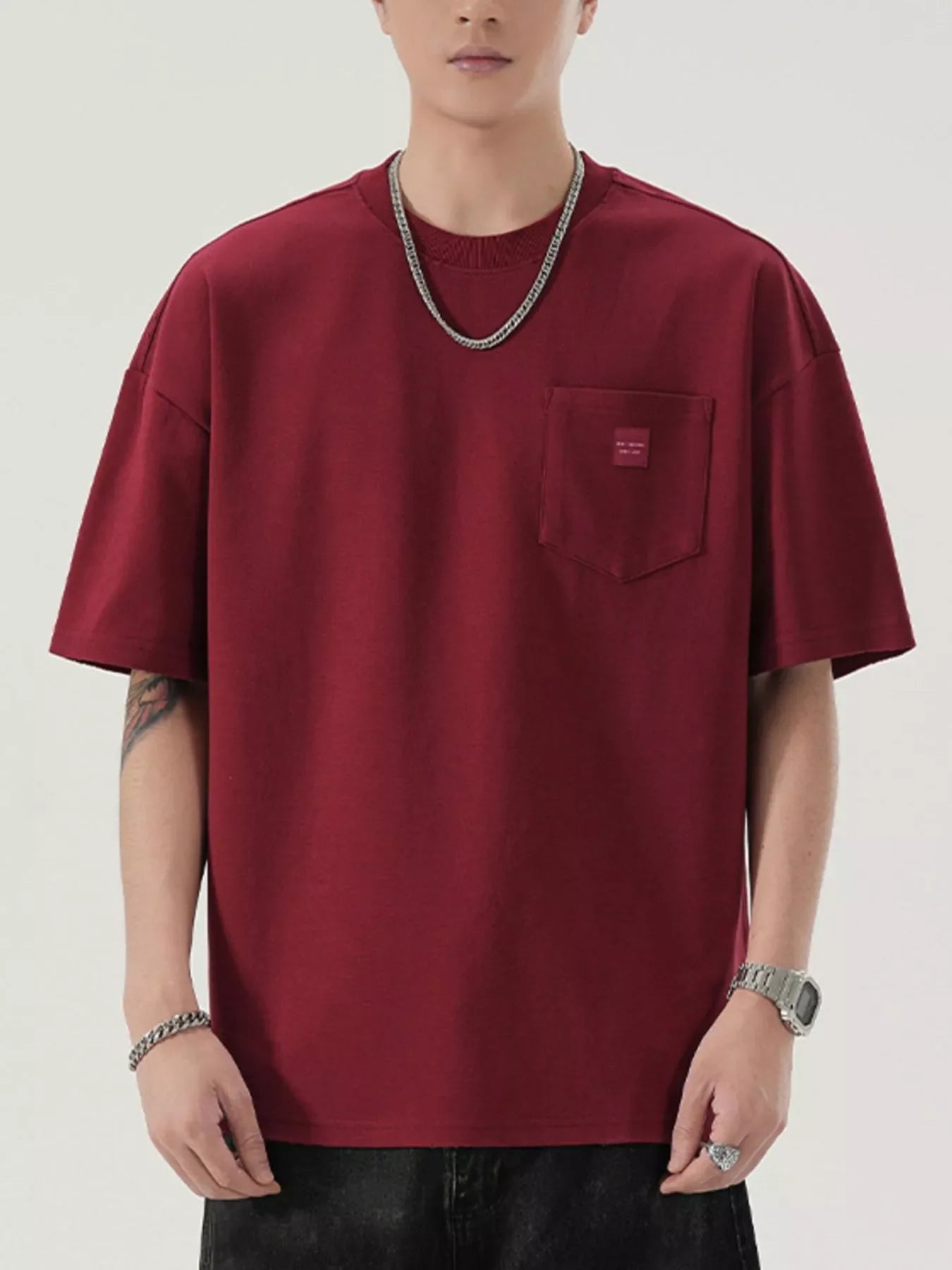 Men's Full Size Casual Solid Color Pocket T-Shirt Plus Size