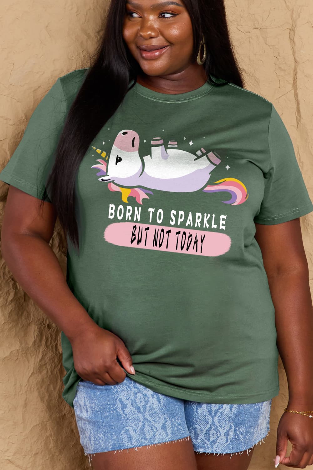 Simply Love Full Size BORN TO SPARKLE BUT NOT TODAY Graphic Cotton Tee