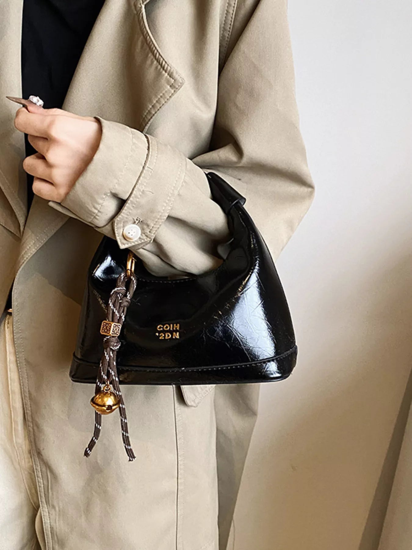 Leather Crossbody Bag with Charm