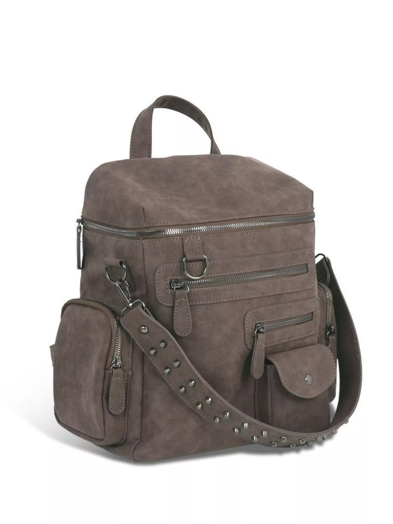 Multi-Pocket Studded Convertible Backpack Bag
