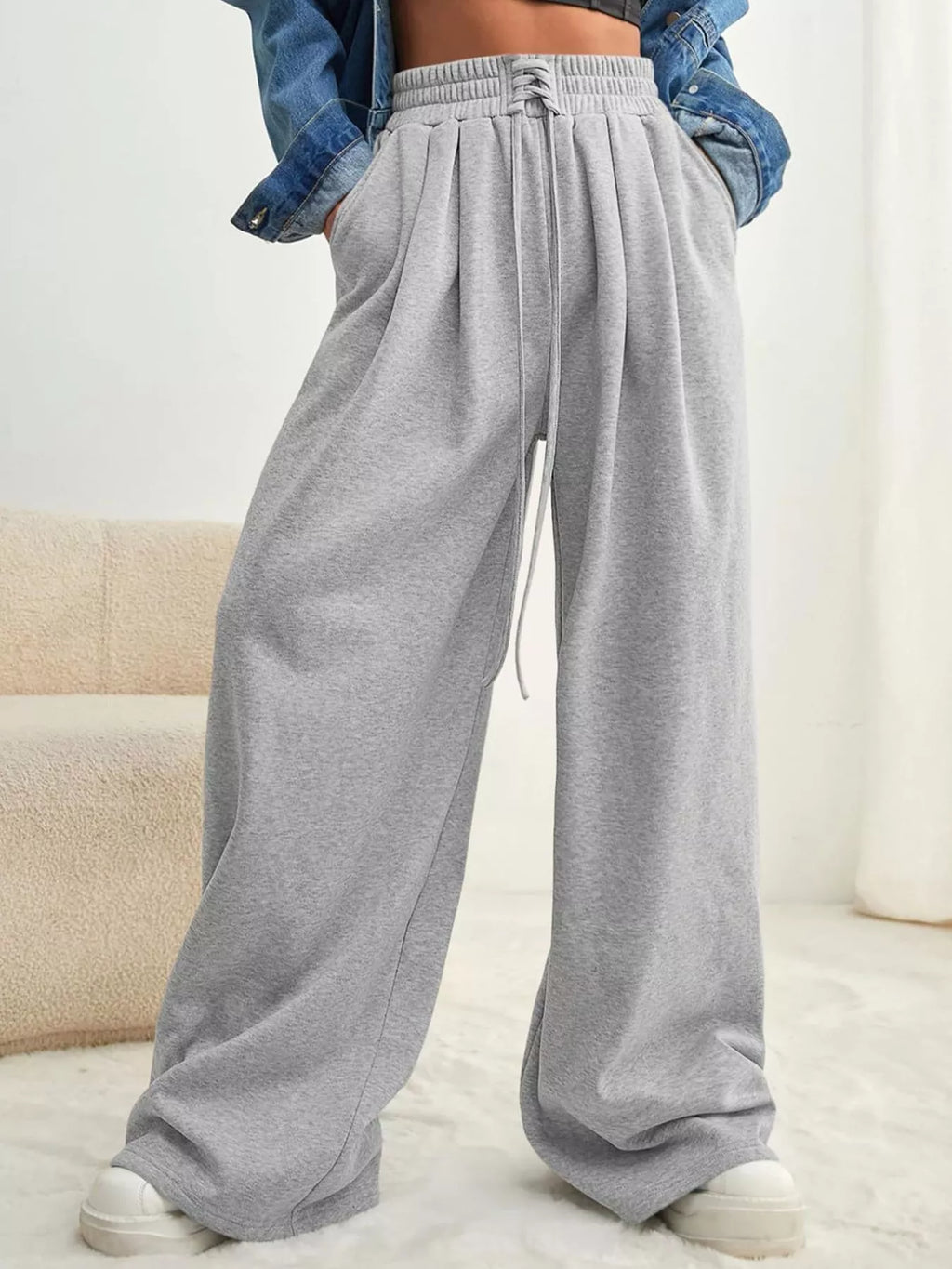 Drawstring Waist Wide Leg Pants