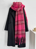 Fuzzy Plaid Fringe Scarf