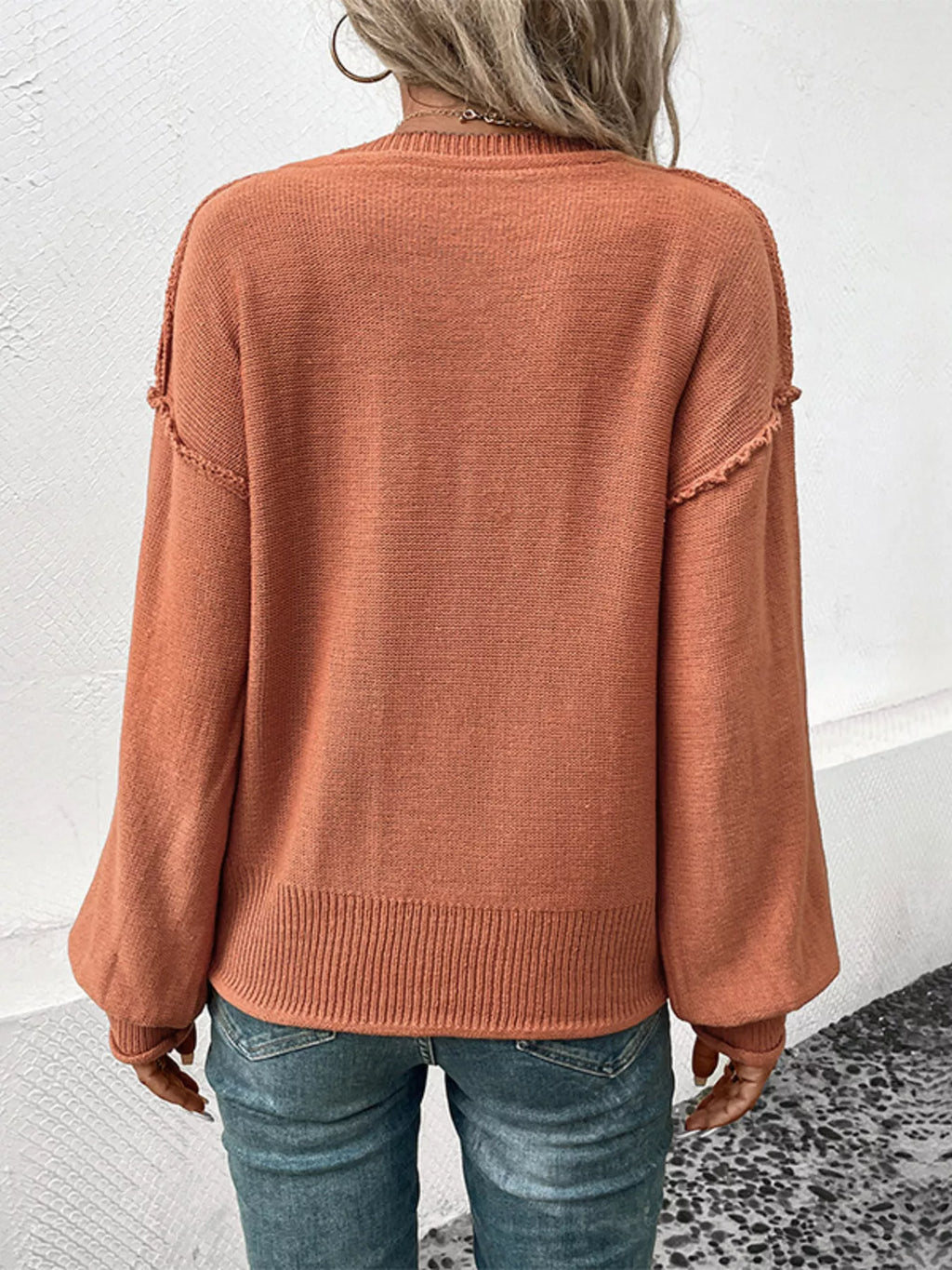 V-Neck Dropped Shoulder Sweater