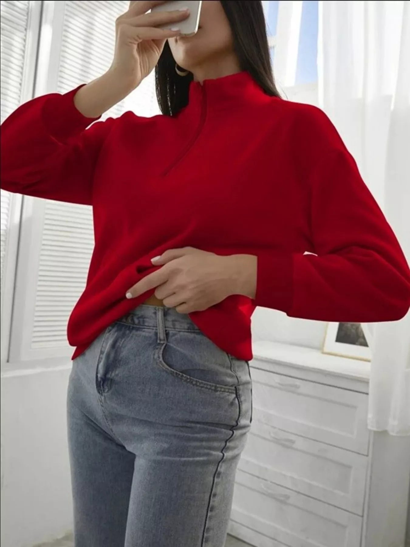 Zip-Up Collar Sweatshirt with Pocket