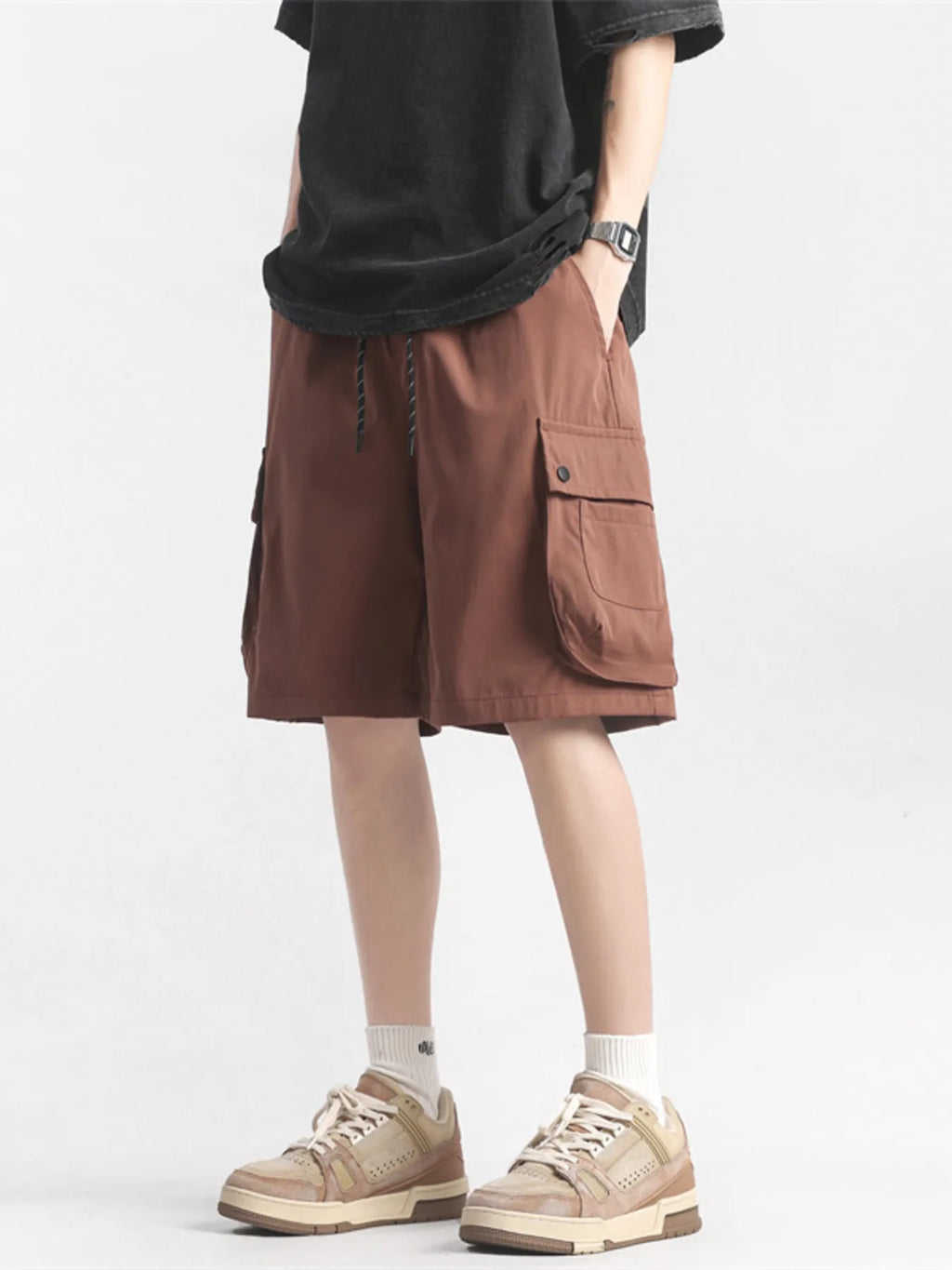 Men's Plus Size Casual Cargo Shorts with Drawstring