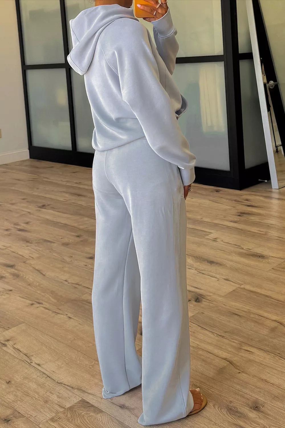 Half Zip Thumbhole Sleeve Hoodie and Pants 2pcs Outfit