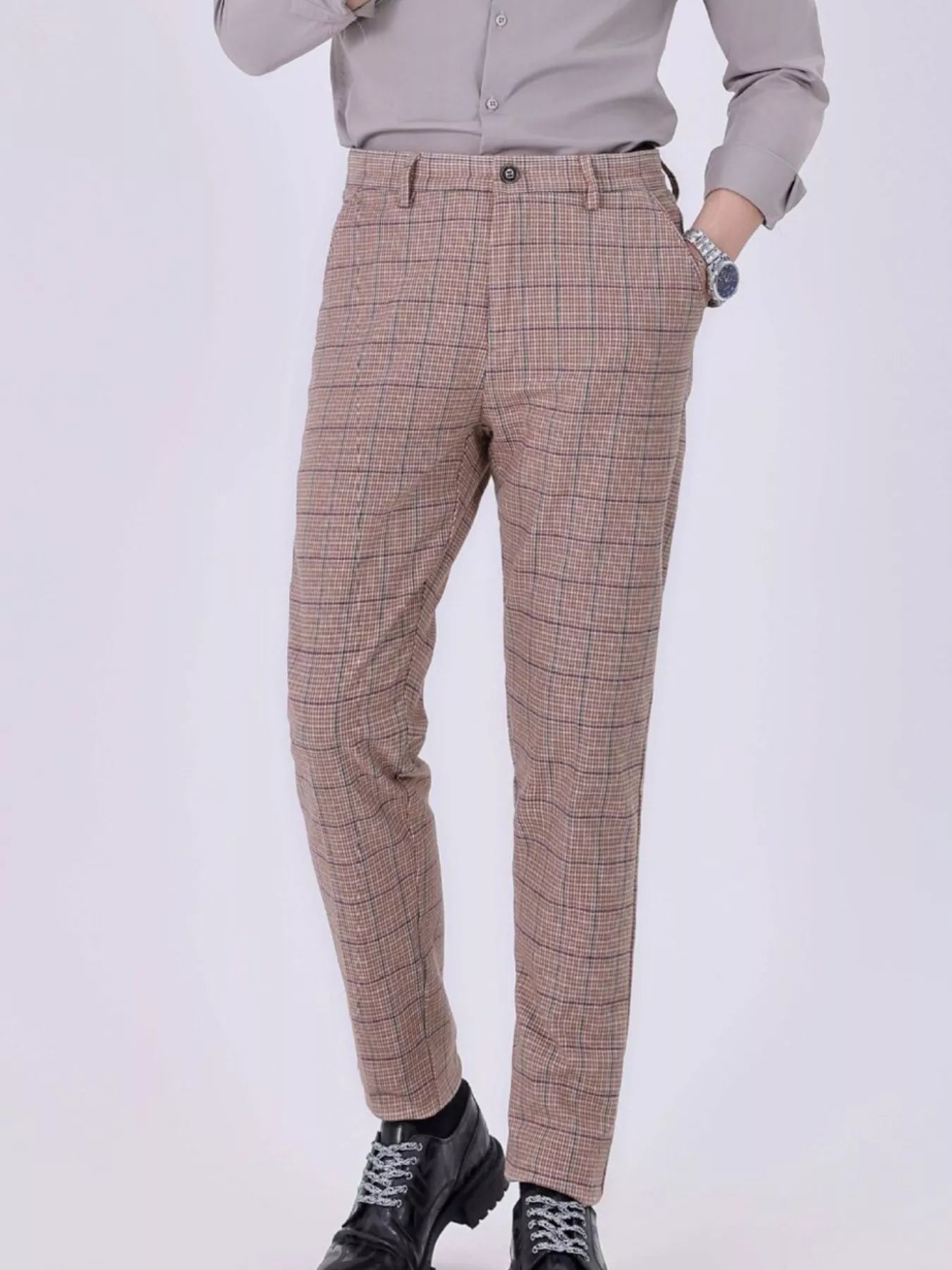 Men's Slim Fit Plaid Pants