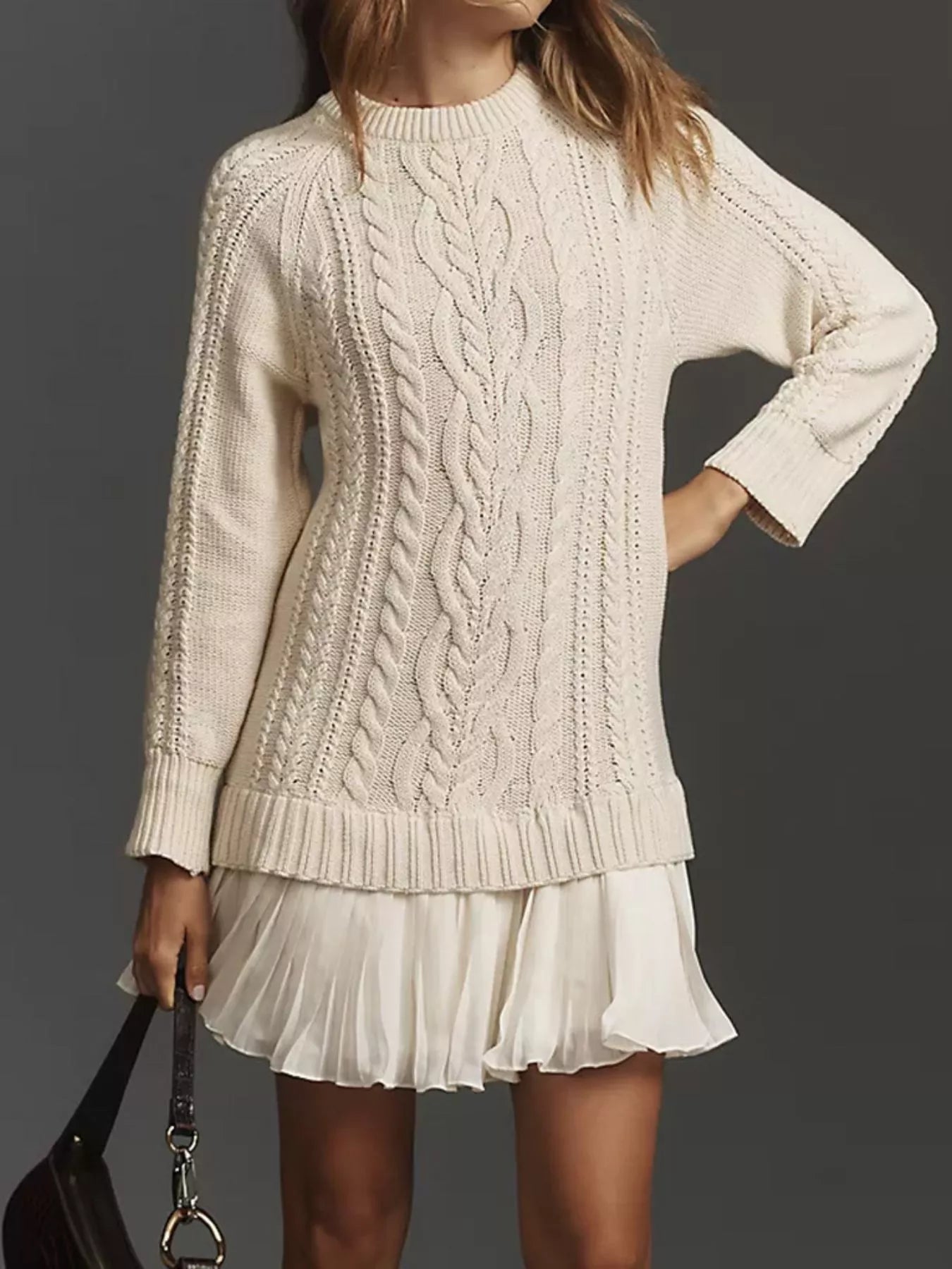 Full Size Cable-Knit Mini Sweater Dress Plus Size