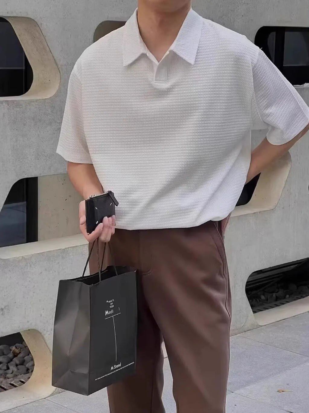 Men's Plus Size Textured Short Sleeve Casual Polo