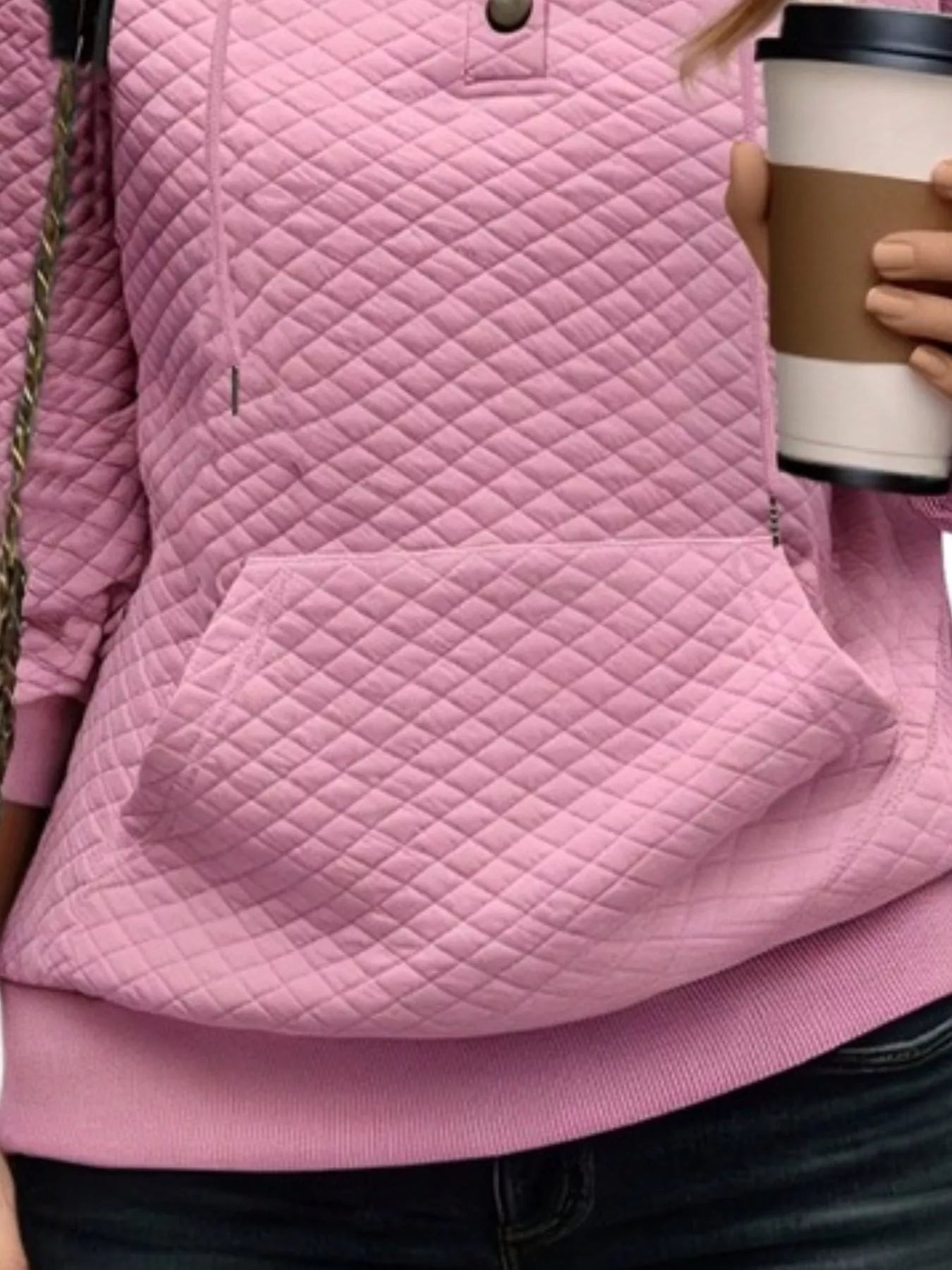 Drawstring Textured Dropped Shoulder Hoodie