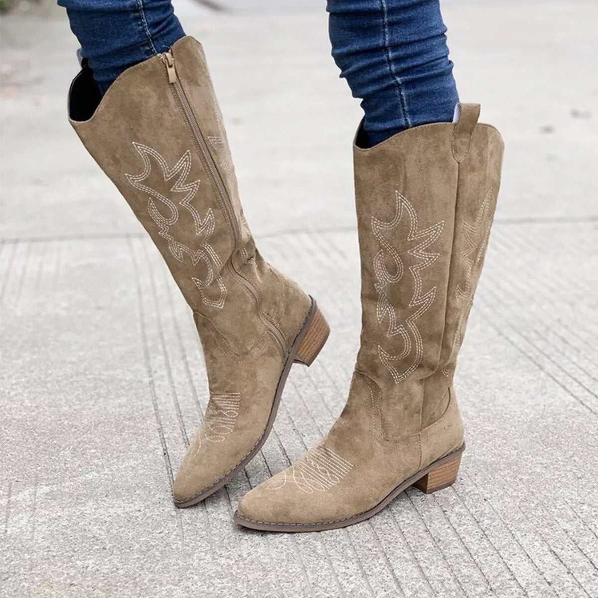 Point Toe Block Heels Boots