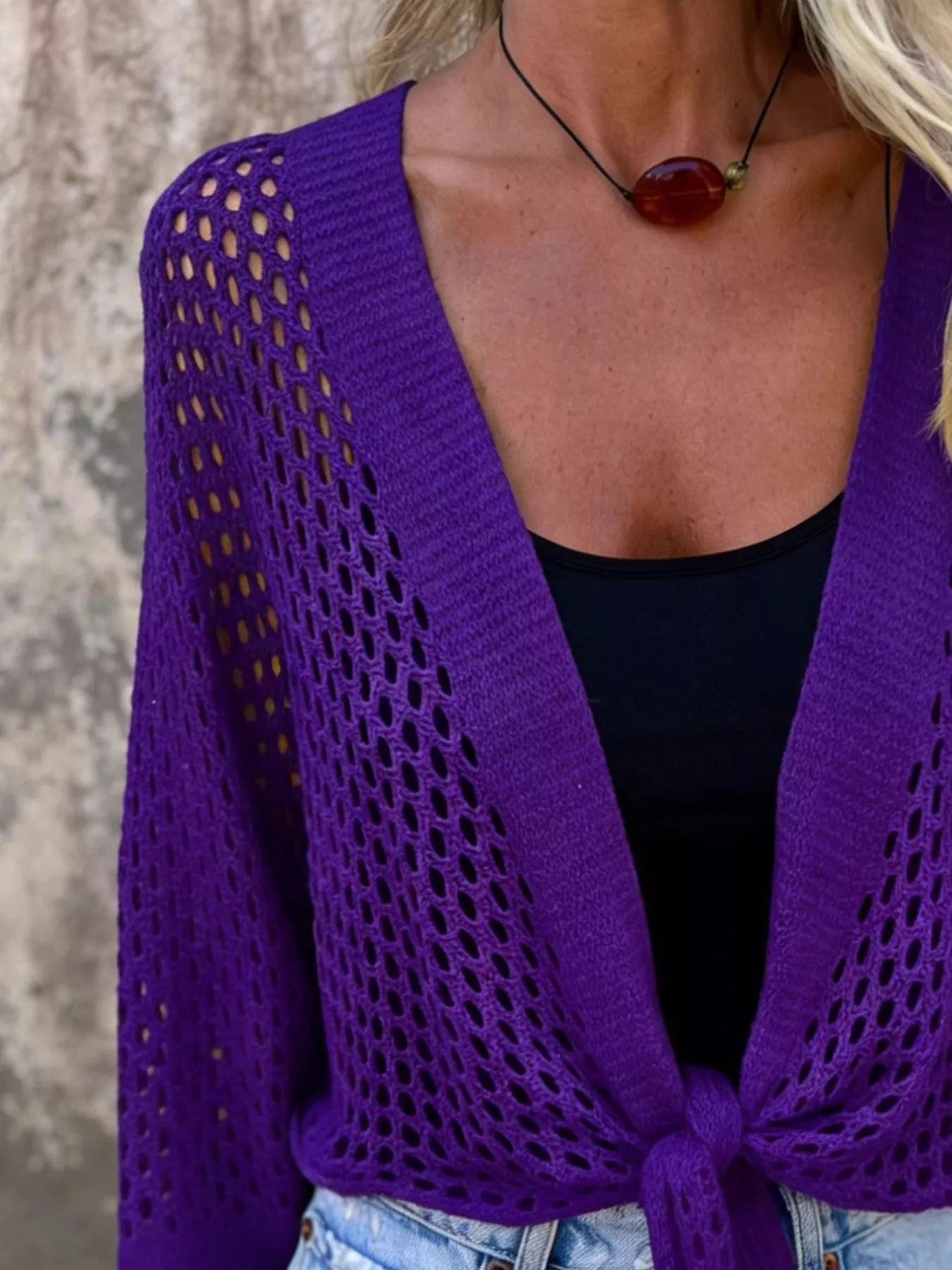 Tie-Front Crochet Knit Cover Up