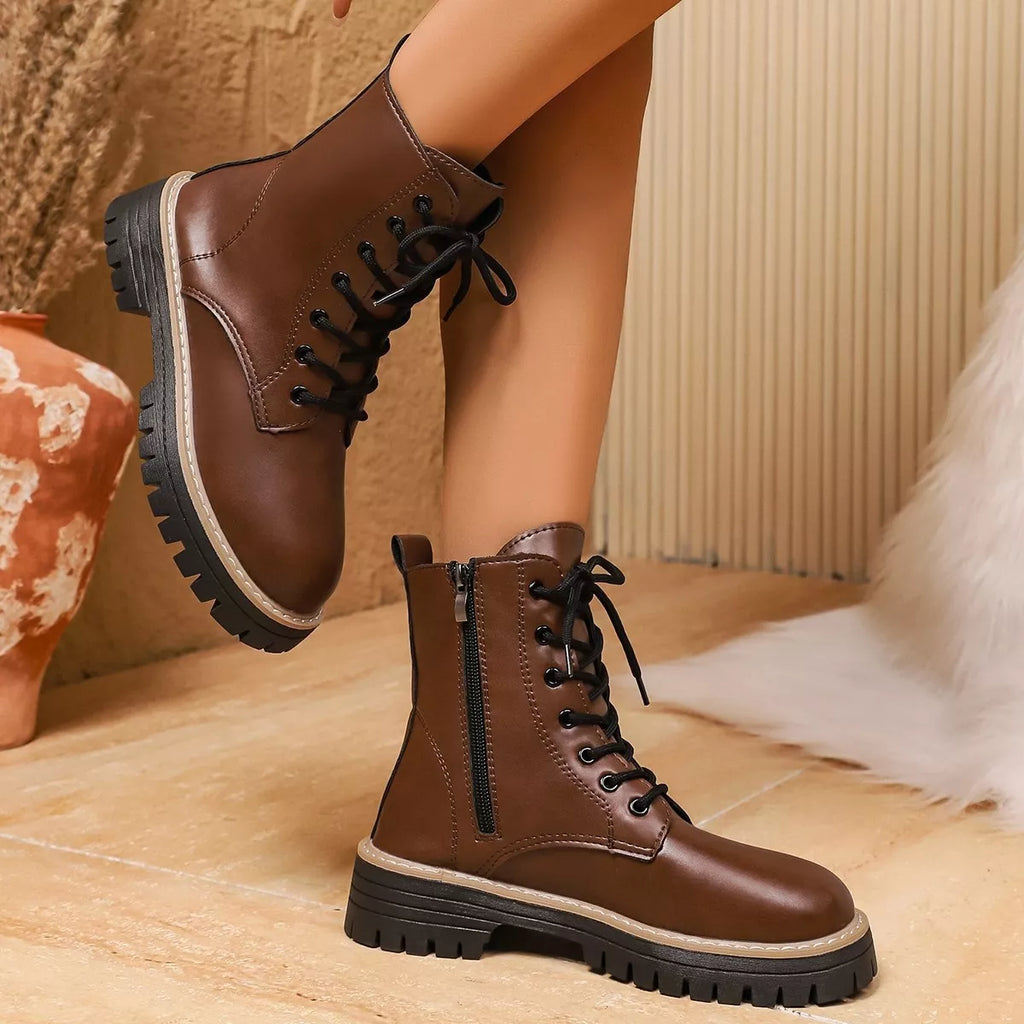 Round Toe Lace Up Boots
