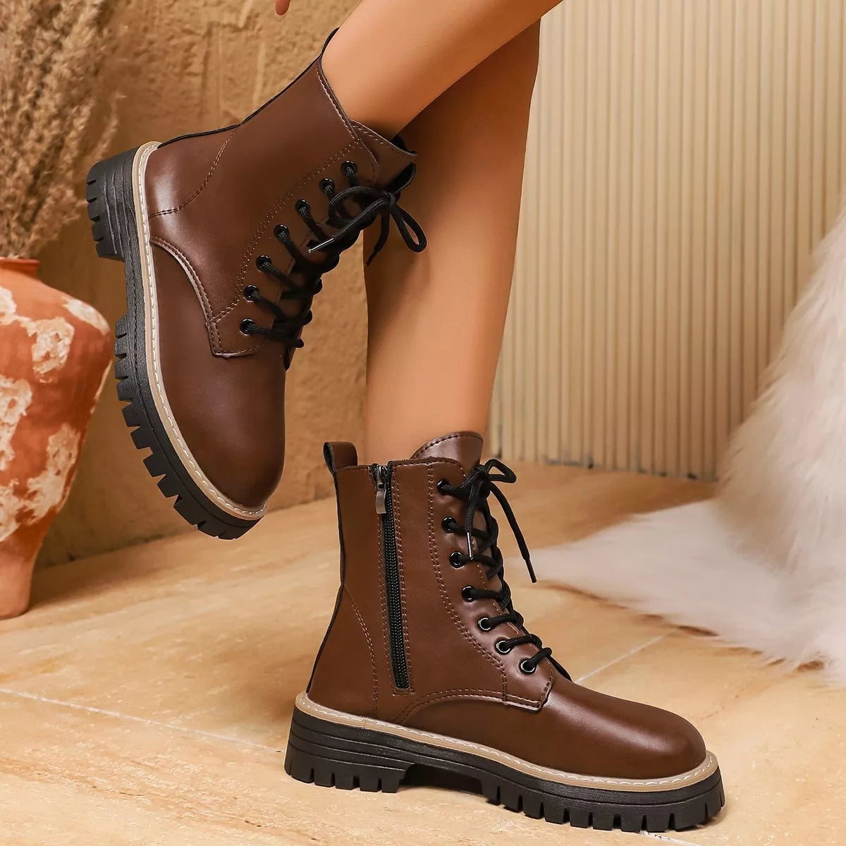 Round Toe Lace Up Boots