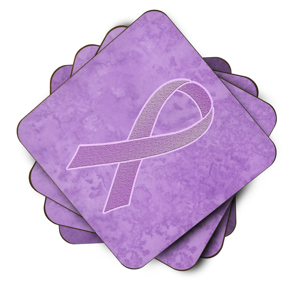 Lavender Ribbon for All Cancer Awareness Foam Coasters Set of 4 Cup Coasters for Indoor Outdoor, Tabletop Protection, Anti Slip, Mouse pad Material