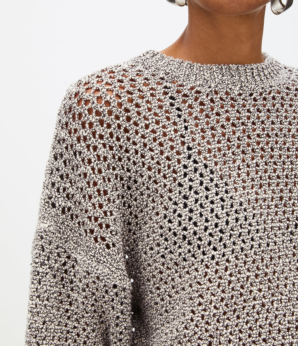 Open Knit Crewneck | Black Ecru