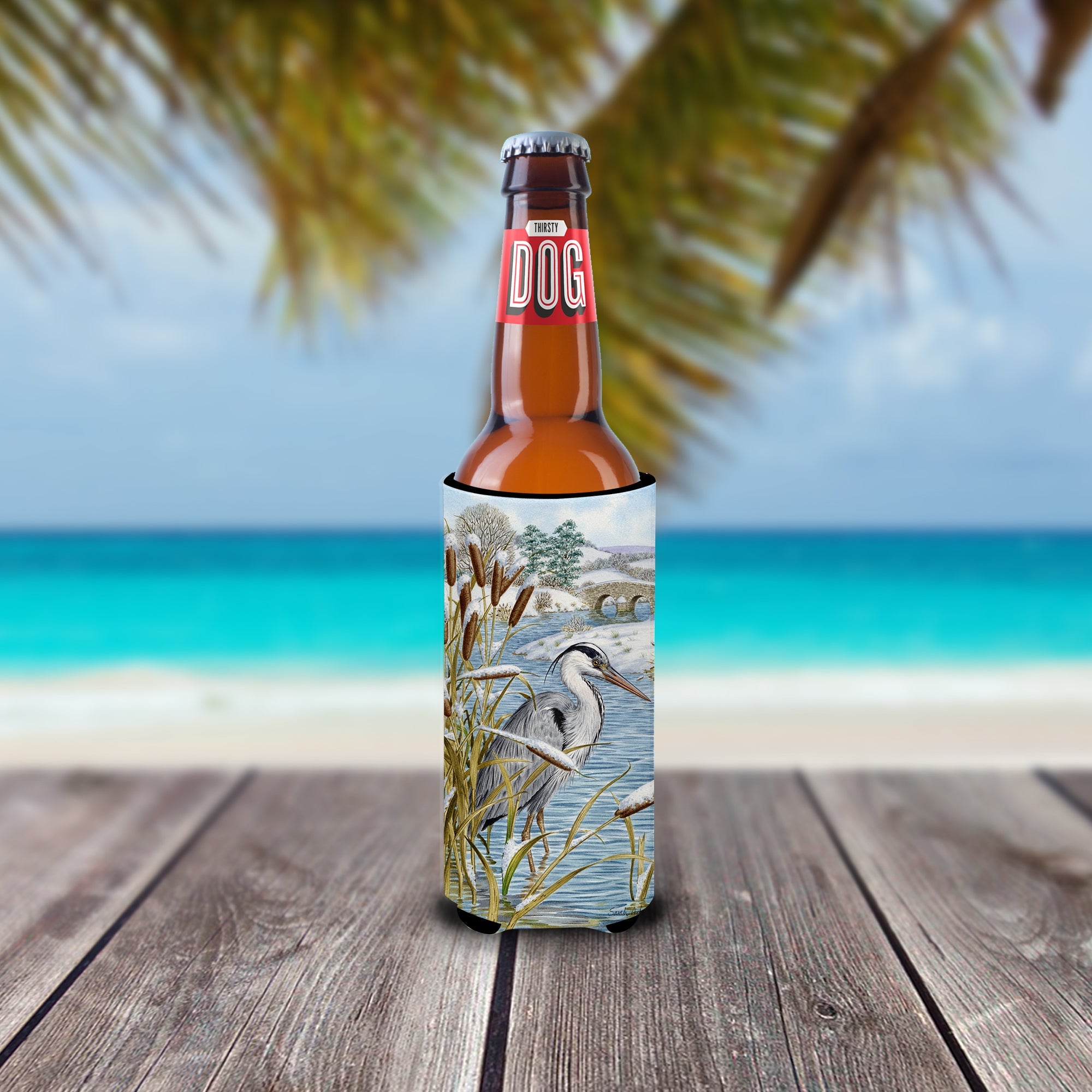 Blue Heron Slim Can Hugger , Insulated Foam Hugger for 12 oz Slim Cans, Beer Bottles & Water Bottles, Printed in USA