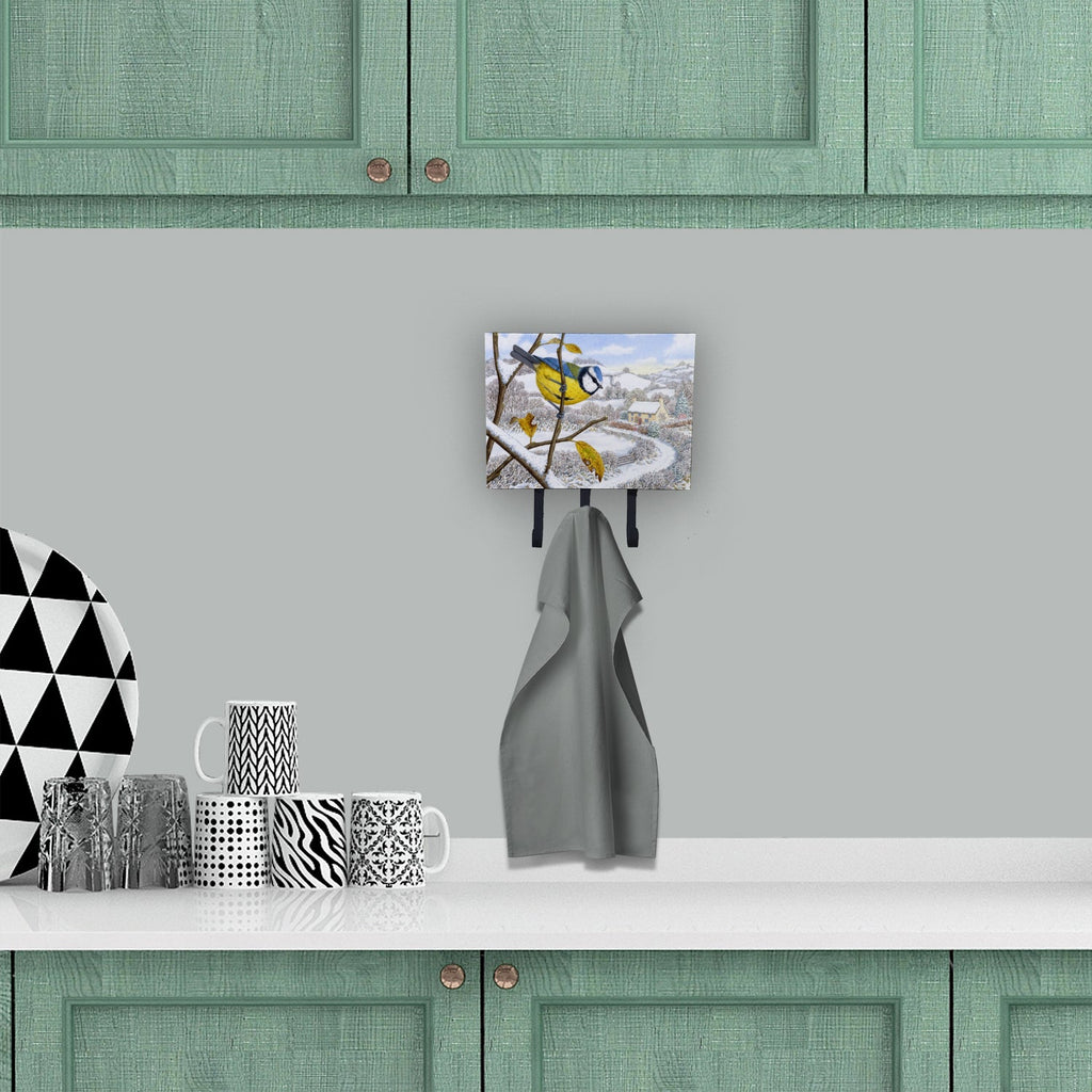 Winter Eurasian Blue Tit Leash or Key Holder Wall Hooks, Coat Rack Wall Mount, for Hanging Keys, Towels, Aprons, Leashes