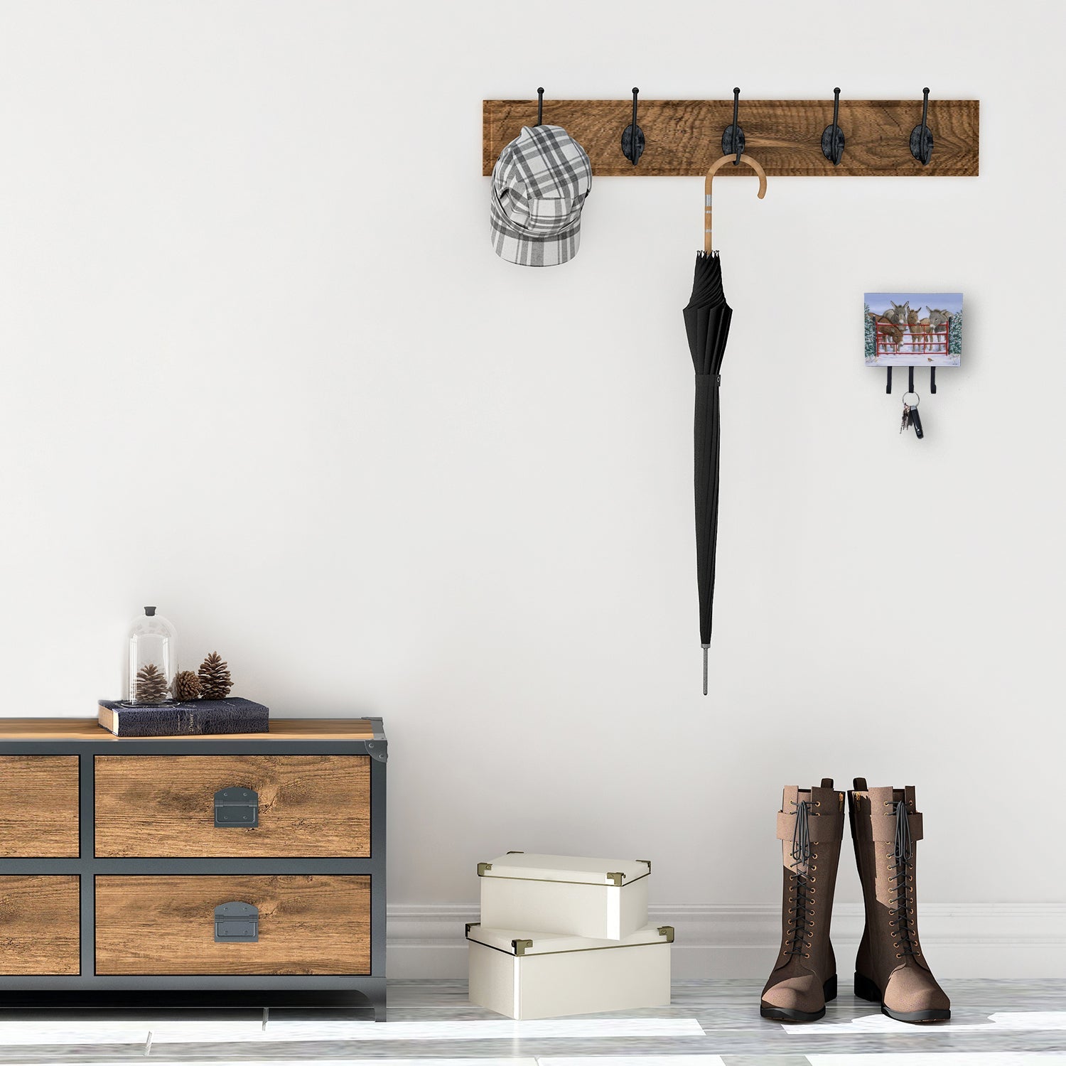 Donkeys and Robin Leash or Key Holder Wall Hooks, Coat Rack Wall Mount, for Hanging Keys, Towels, Aprons, Leashes
