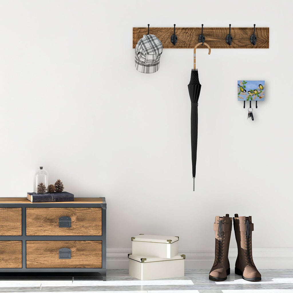 Great Tit Family of Birds Leash or Key Holder Wall Hooks, Coat Rack Wall Mount, for Hanging Keys, Towels, Aprons, Leashes