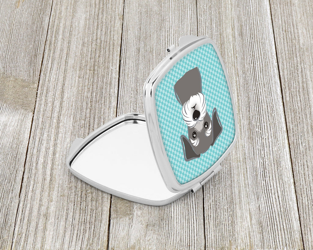 Blue Checkered Schnauzer Compact Mirror Decorative Travel Makeup Mirror for Women Girls Gifts Pocket Makeup Mirror Folding Handheld