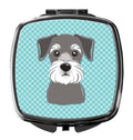 Checkerboard Blue Schnauzer Compact Mirror Decorative Travel Makeup Mirror for Women Girls Gifts Pocket Makeup Mirror Folding Handheld