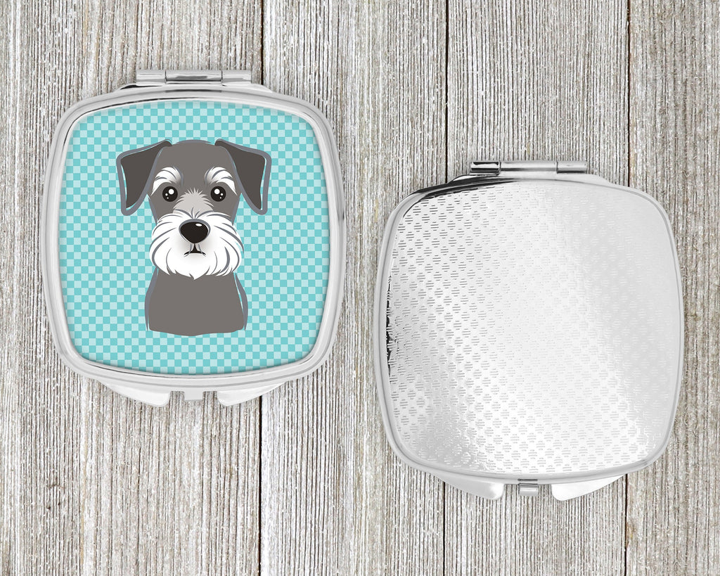 Checkerboard Blue Schnauzer Compact Mirror Decorative Travel Makeup Mirror for Women Girls Gifts Pocket Makeup Mirror Folding Handheld