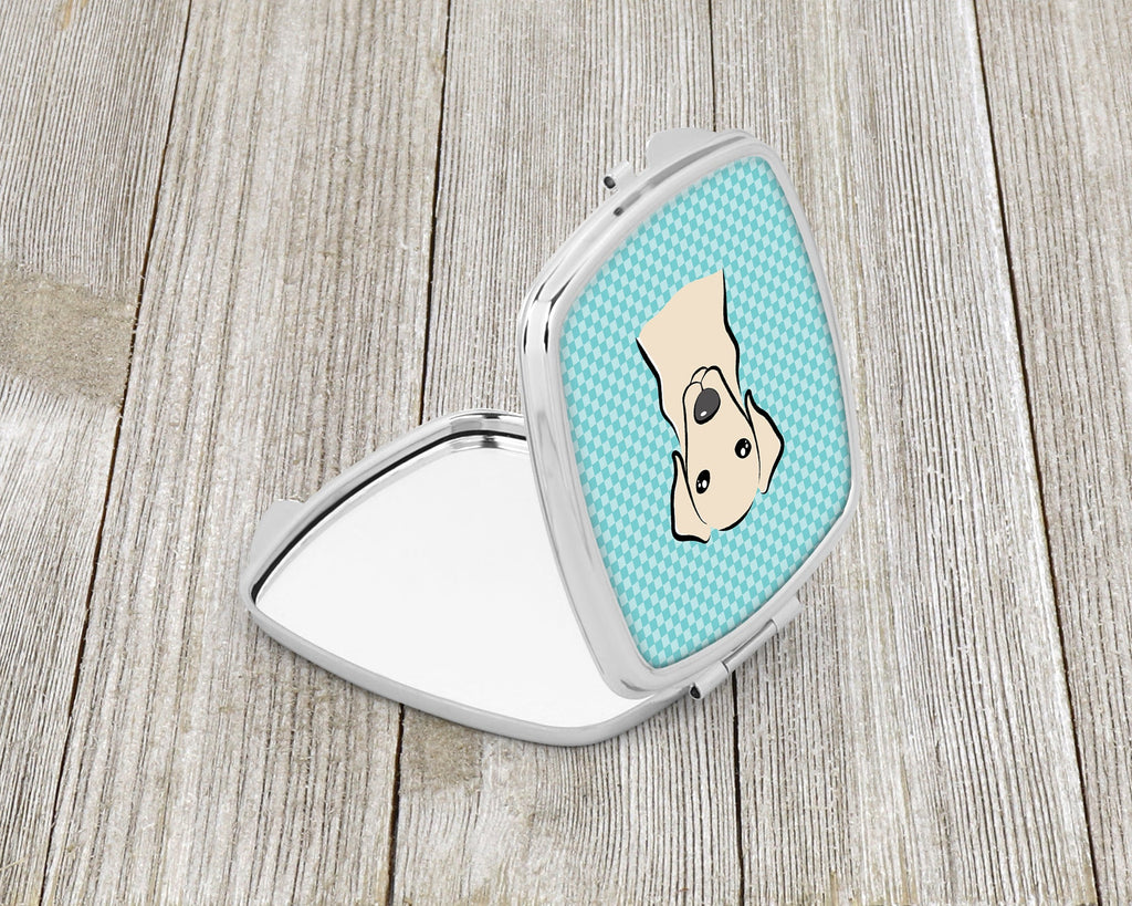 Checkerboard Blue Yellow Labrador Compact Mirror Decorative Travel Makeup Mirror for Women Girls Gifts Pocket Makeup Mirror Folding Handheld