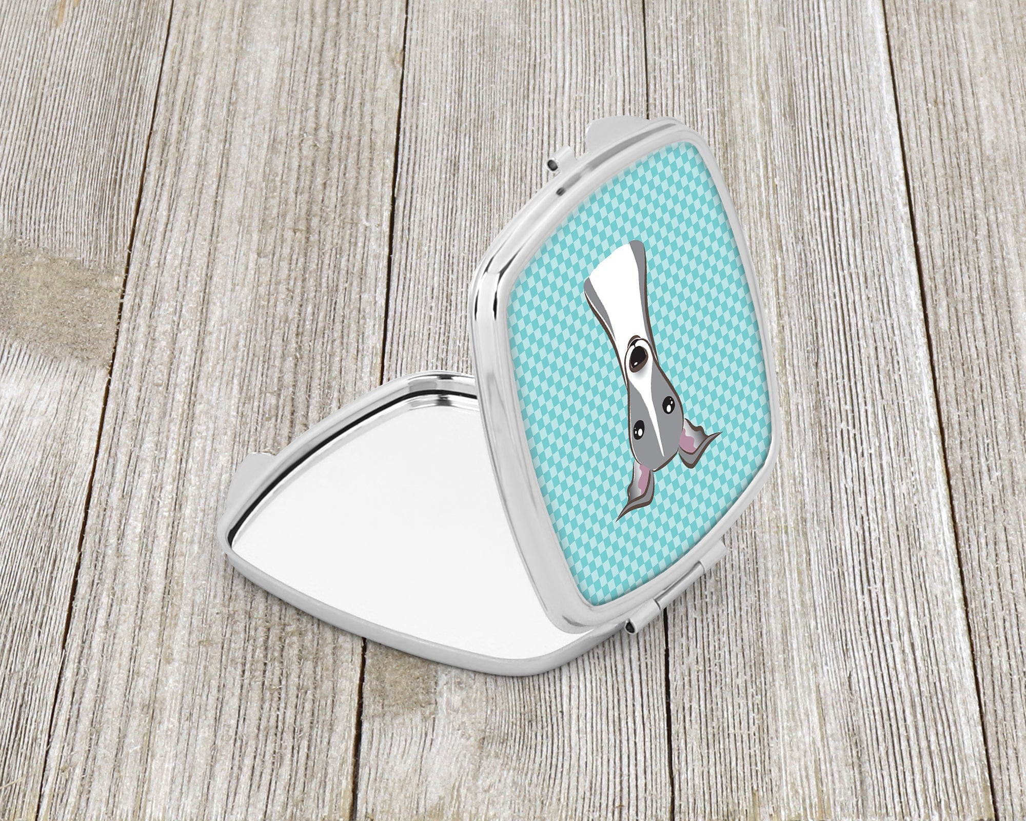 Checkerboard Blue Italian Greyhound Compact Mirror Decorative Travel Makeup Mirror for Women Girls Gifts Pocket Makeup Mirror Folding Handheld