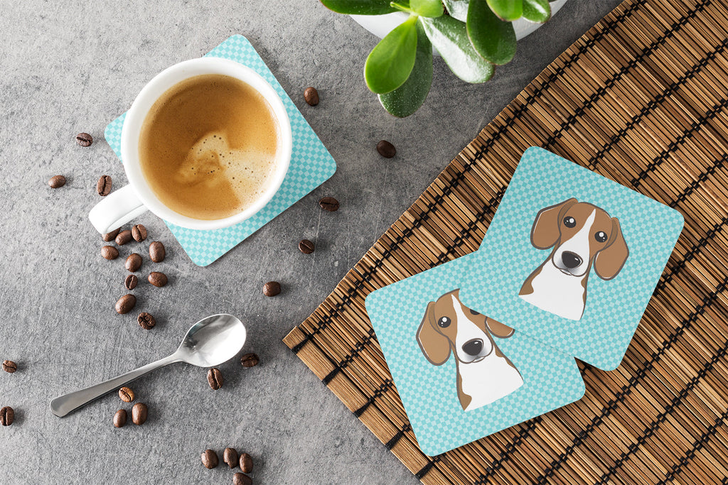 Checkerboard Blue Beagle Foam Coasters Set of 4 Cup Coasters for Indoor Outdoor, Tabletop Protection, Anti Slip, Mouse pad Material