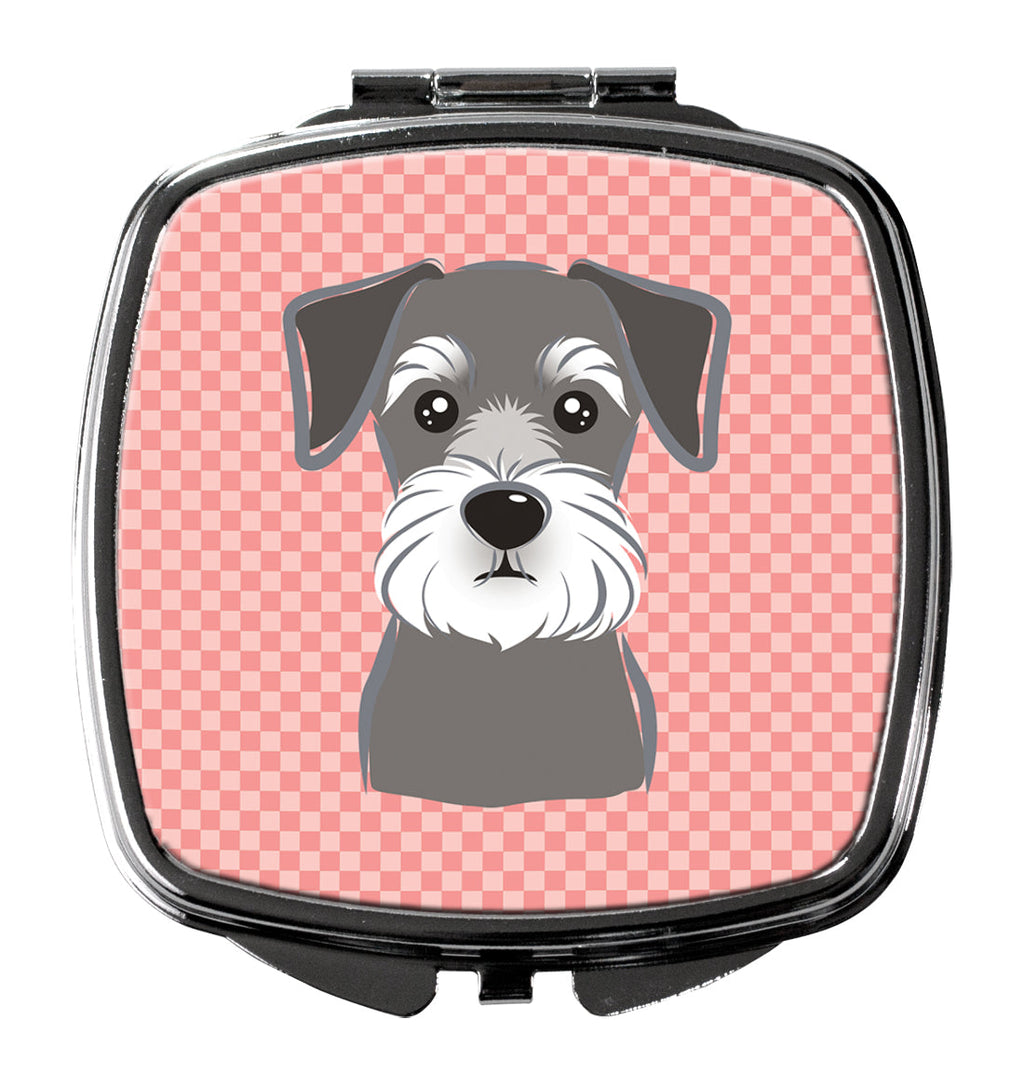 Checkerboard Pink Schnauzer Compact Mirror Decorative Travel Makeup Mirror for Women Girls Gifts Pocket Makeup Mirror Folding Handheld