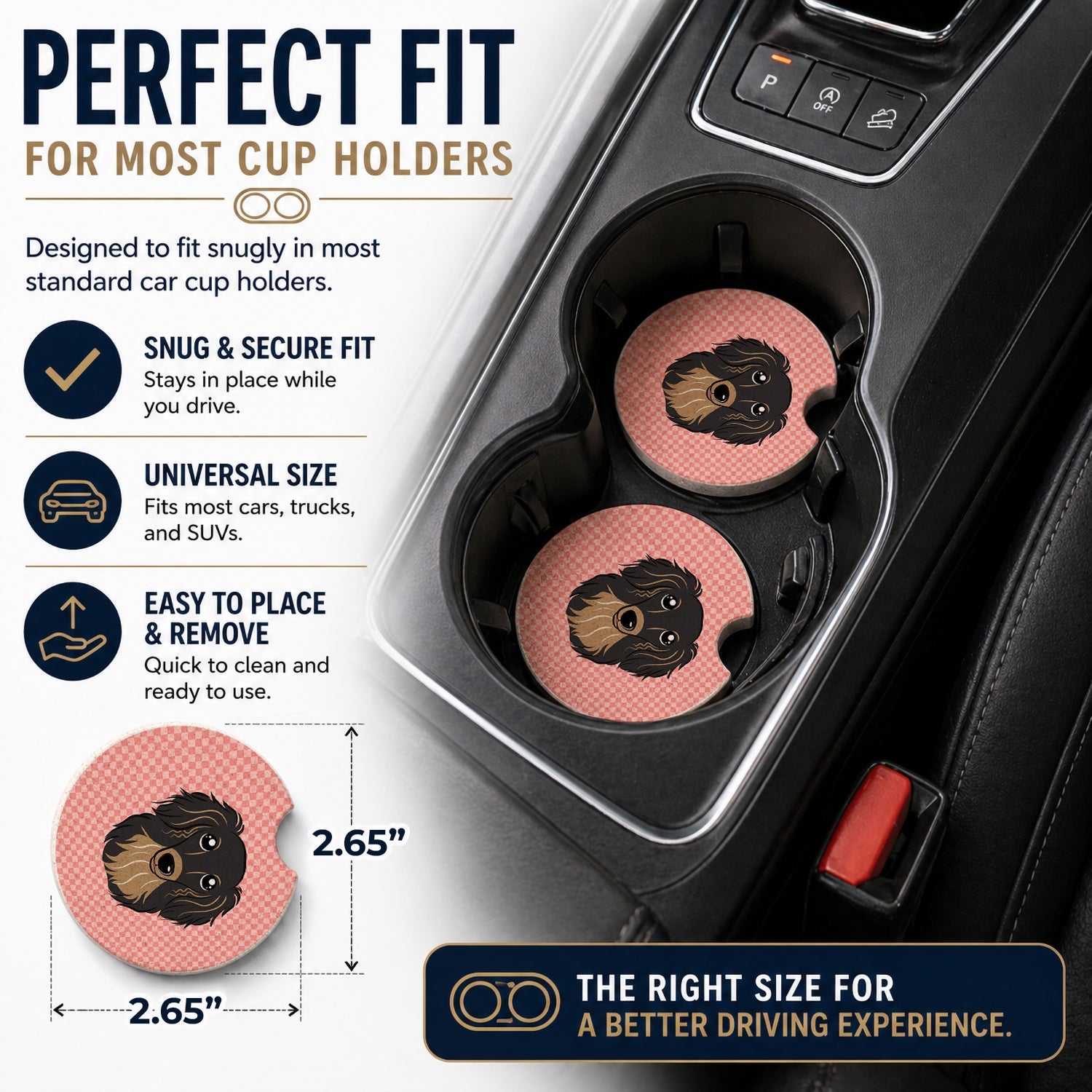 Checkerboard Pink Longhair Black and Tan Dachshund Set of 2 Cup Holder Car Coasters Absorbent Round Sandstone Coasters Gifts for Men or Women, 2.5, Multicolor