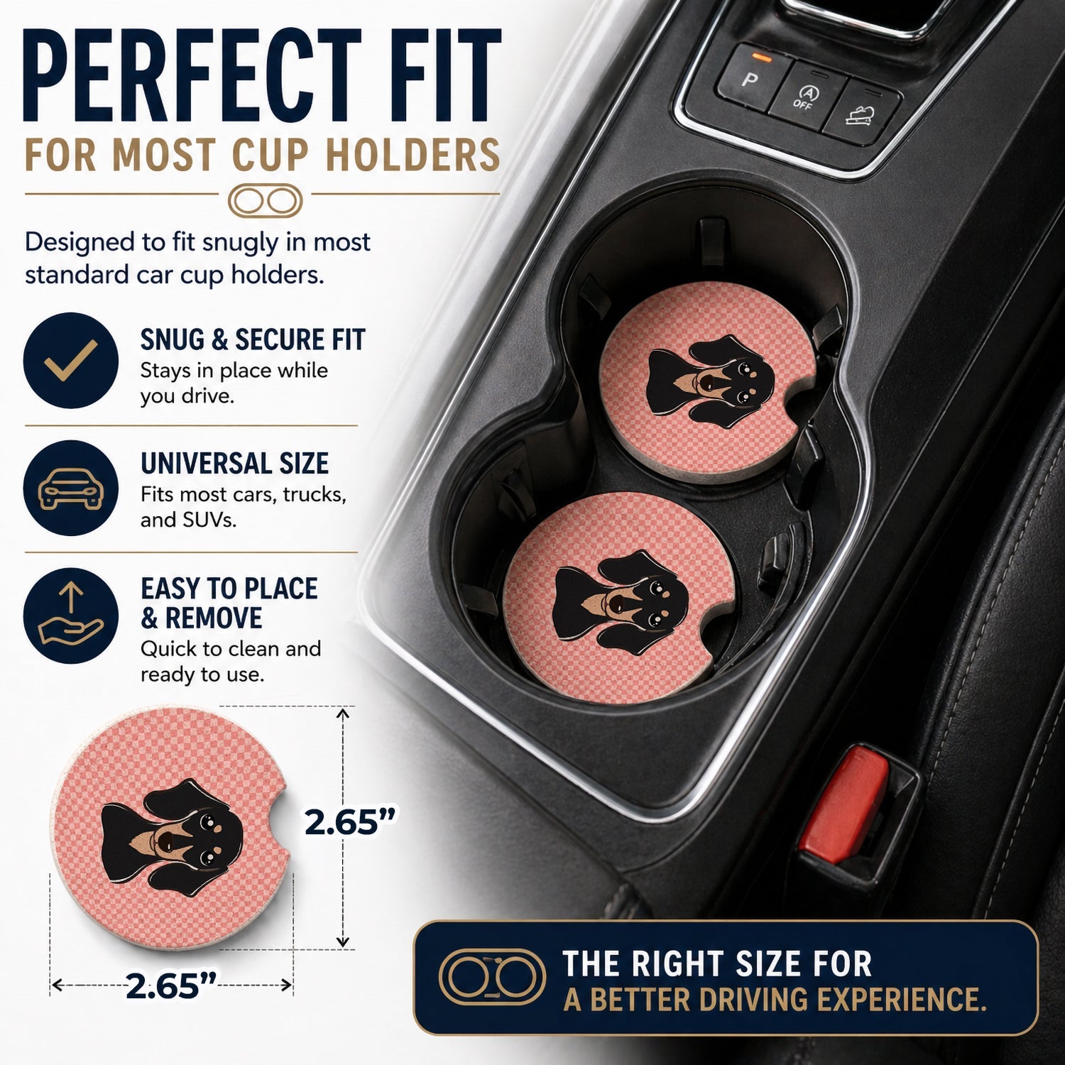 Checkerboard Pink Smooth Black and Tan Dachshund Set of 2 Cup Holder Car Coasters Absorbent Round Sandstone Coasters Gifts for Men or Women, 2.5, Multicolor