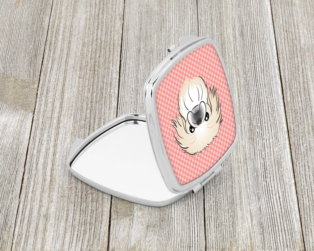 Checkerboard Pink Pekingese Compact Mirror Decorative Travel Makeup Mirror for Women Girls Gifts Pocket Makeup Mirror Folding Handheld