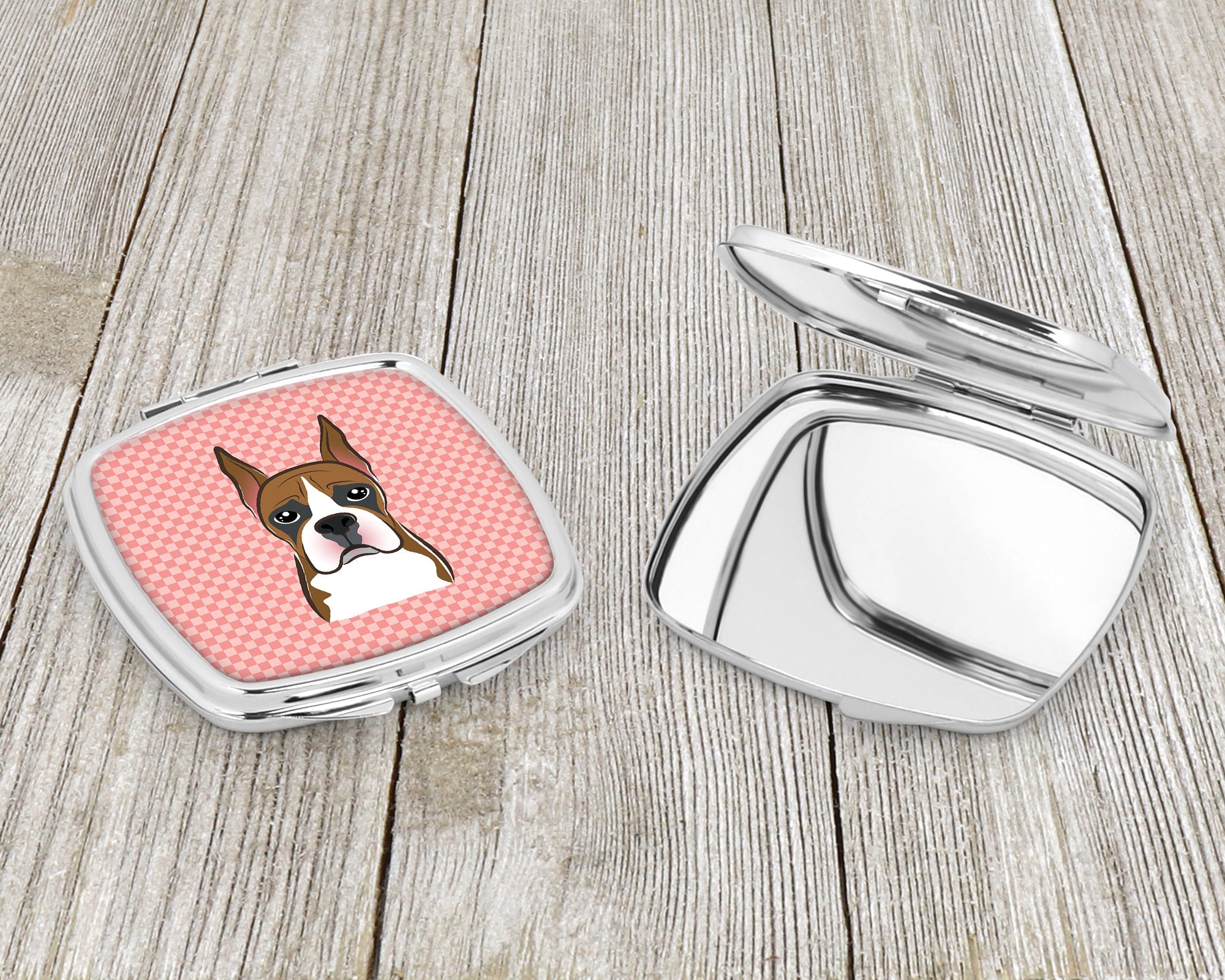 Checkerboard Pink Boxer Compact Mirror Decorative Travel Makeup Mirror for Women Girls Gifts Pocket Makeup Mirror Folding Handheld