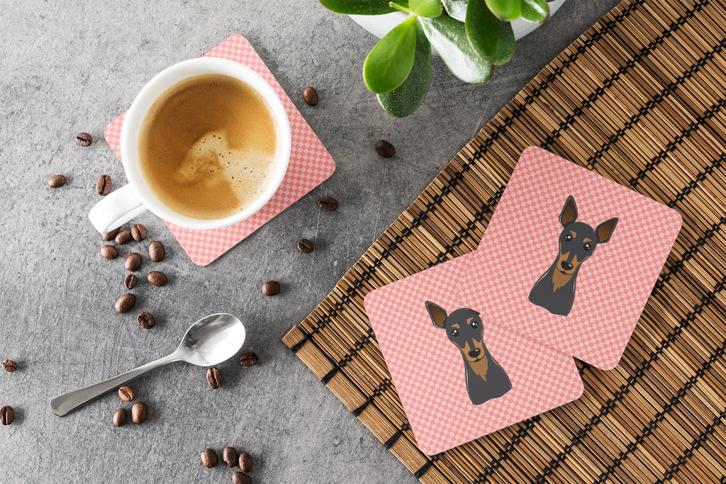 Checkerboard Pink Min Pin Foam Coasters Set of 4 Cup Coasters for Indoor Outdoor, Tabletop Protection, Anti Slip, Mouse pad Material