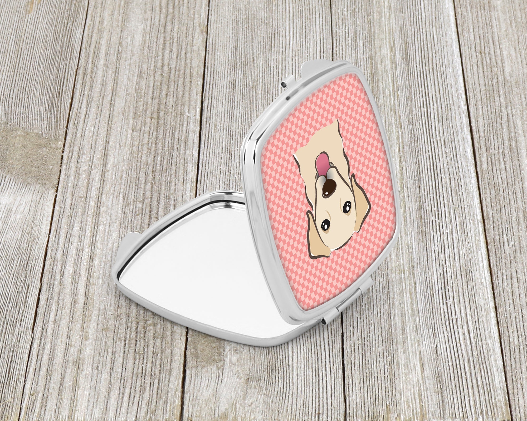 Checkerboard Pink Golden Retriever Compact Mirror Decorative Travel Makeup Mirror for Women Girls Gifts Pocket Makeup Mirror Folding Handheld