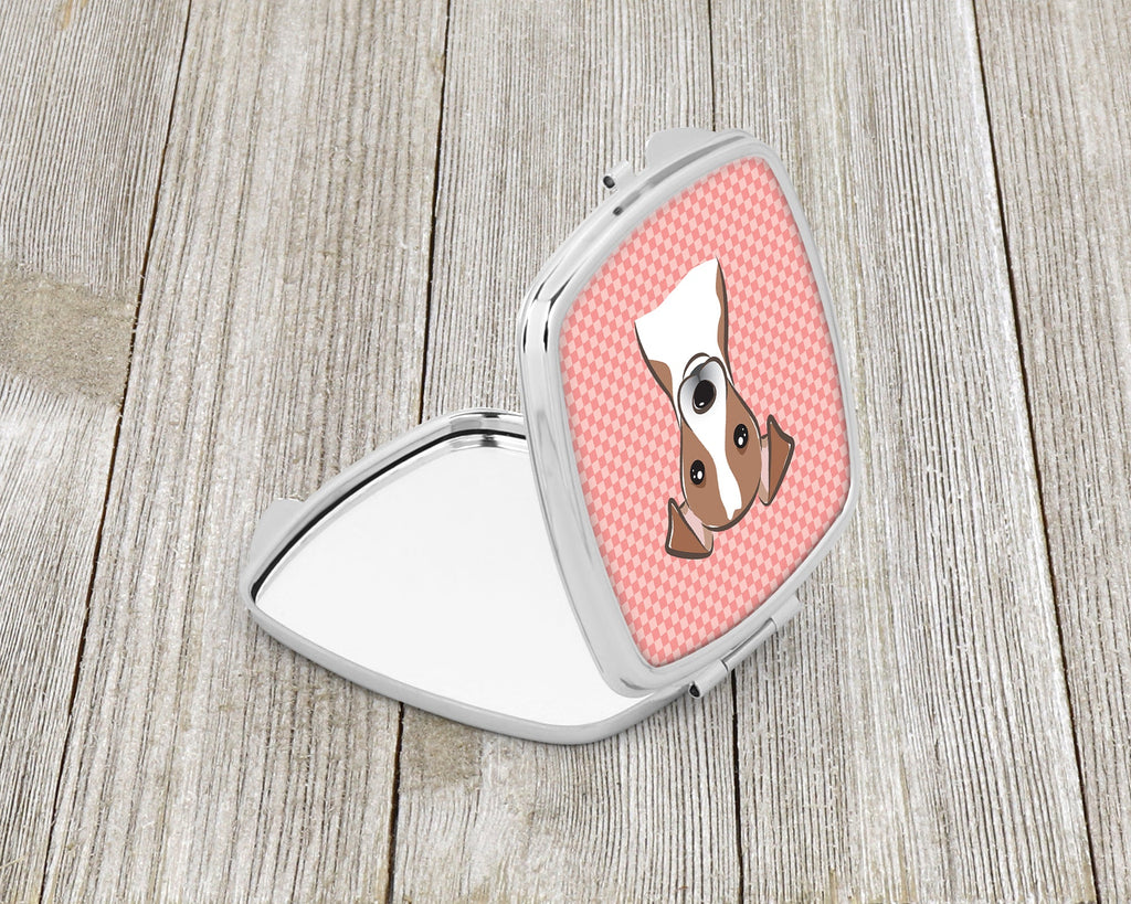 Checkerboard Pink Jack Russell Terrier Compact Mirror Decorative Travel Makeup Mirror for Women Girls Gifts Pocket Makeup Mirror Folding Handheld