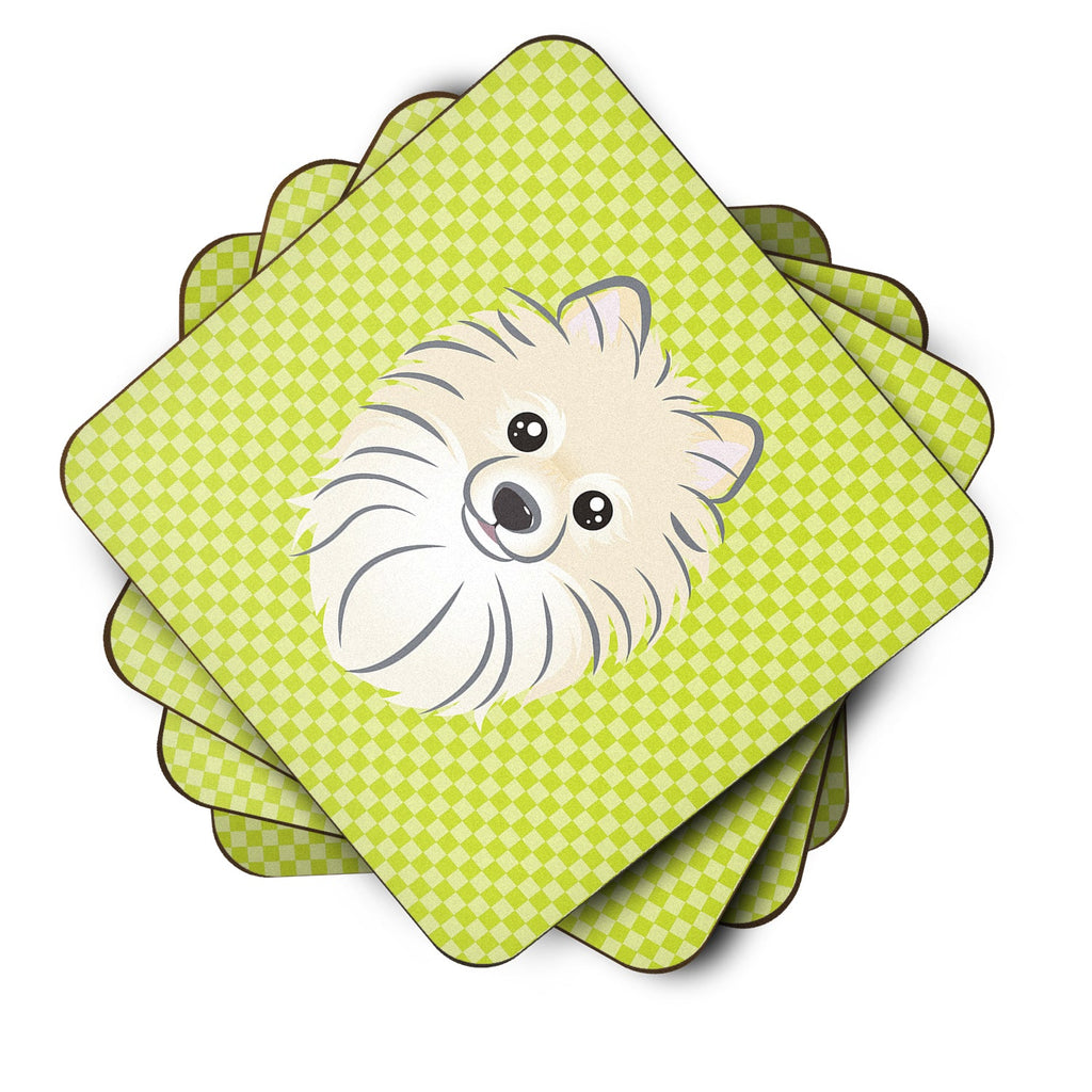 Checkerboard Lime Green Pomeranian Foam Coasters Set of 4 Cup Coasters for Indoor Outdoor, Tabletop Protection, Anti Slip, Mouse pad Material