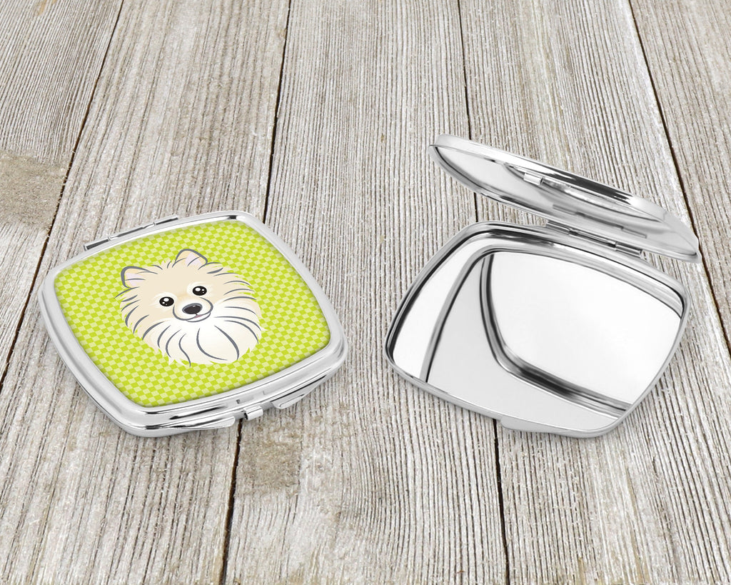Checkerboard Lime Green Pomeranian Compact Mirror Decorative Travel Makeup Mirror for Women Girls Gifts Pocket Makeup Mirror Folding Handheld