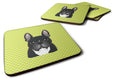 Checkerboard Lime Green French Bulldog Foam Coasters Set of 4 Cup Coasters for Indoor Outdoor, Tabletop Protection, Anti Slip, Mouse pad Material