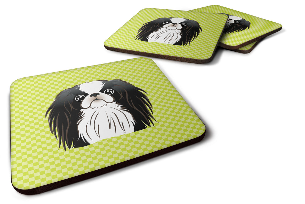 Checkerboard Lime Green Japanese Chin Foam Coasters Set of 4 Cup Coasters for Indoor Outdoor, Tabletop Protection, Anti Slip, Mouse pad Material