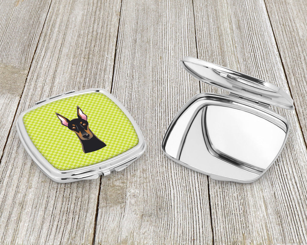 Checkerboard Lime Green Doberman Compact Mirror Decorative Travel Makeup Mirror for Women Girls Gifts Pocket Makeup Mirror Folding Handheld
