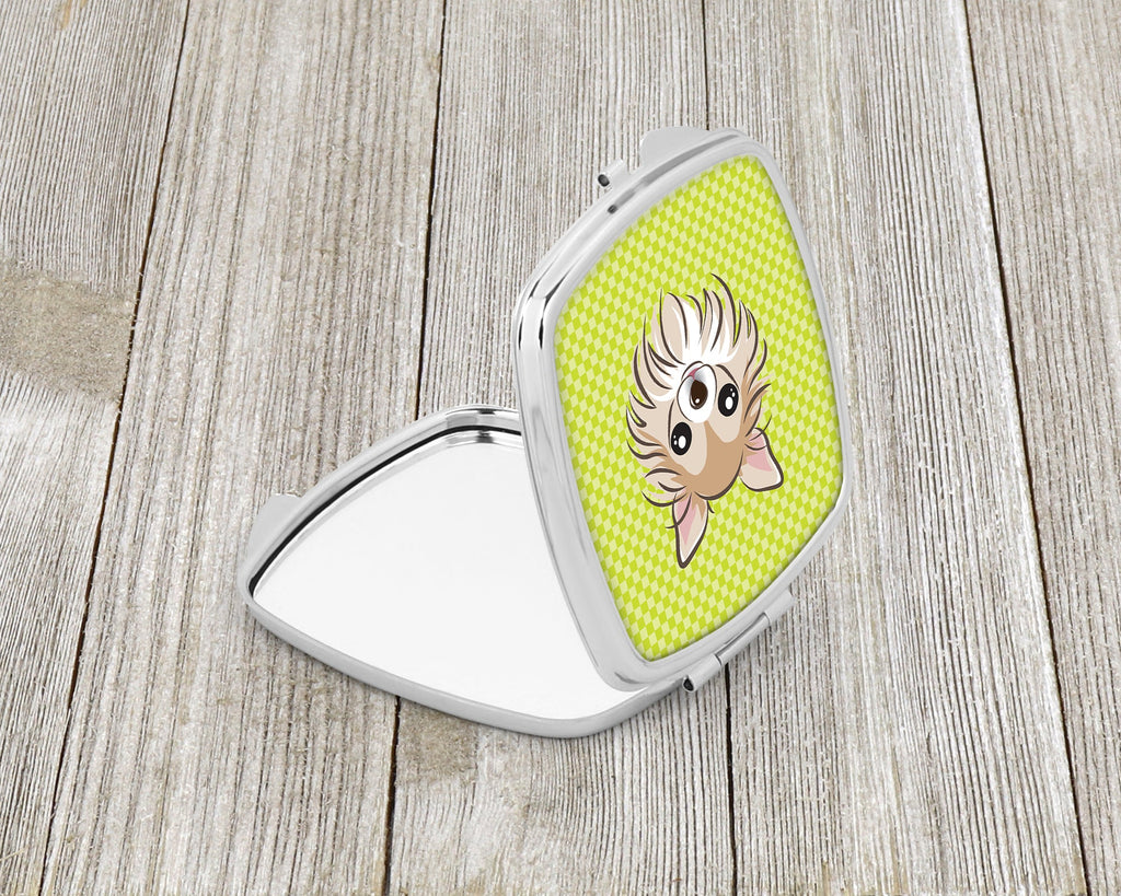Checkerboard Lime Green Chihuahua Compact Mirror Decorative Travel Makeup Mirror for Women Girls Gifts Pocket Makeup Mirror Folding Handheld